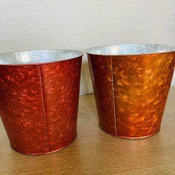 Fall Farmhouse Pumpkin & Apple Tin Bucket Planters Decor Set - Picture 2 of 4